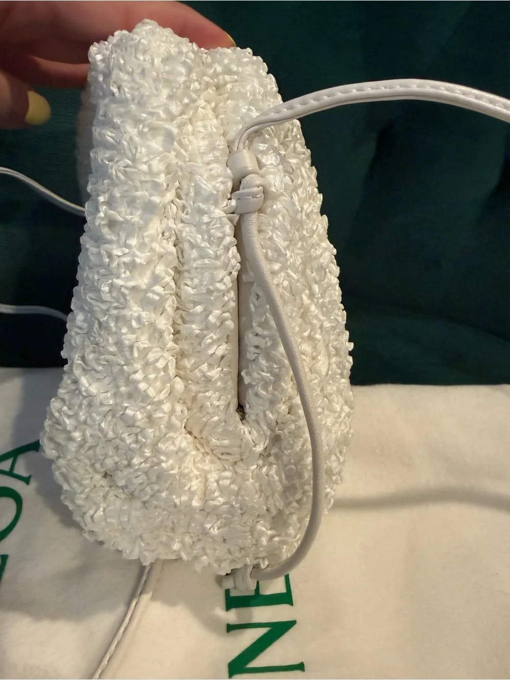 Bottega Veneta The Pouch Mini White Clutch Crossbody Strap Drawstring w/Dust Bag